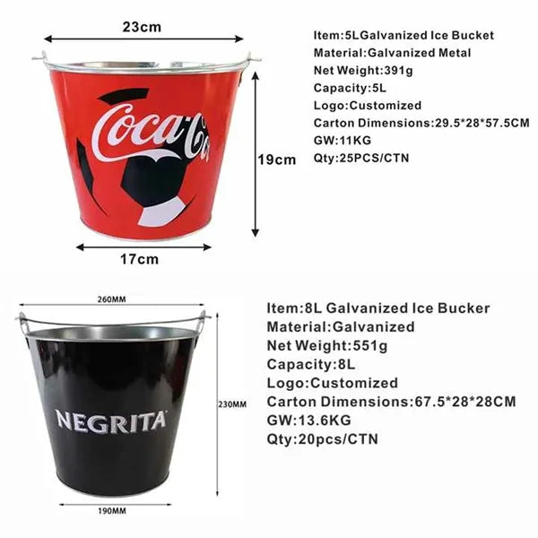 5L Custom Galvanized Metal Ice Bucket Beverage Tub