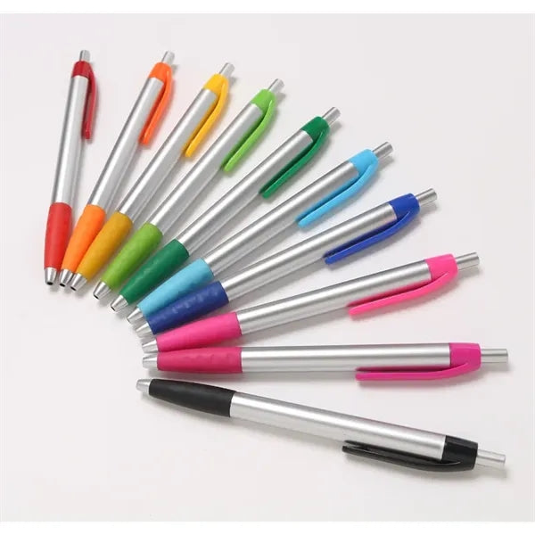 Plastic Click Action Ballpoint Pen w/Rubber Section Grip