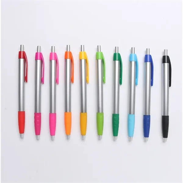 Plastic Click Action Ballpoint Pen w/Rubber Section Grip