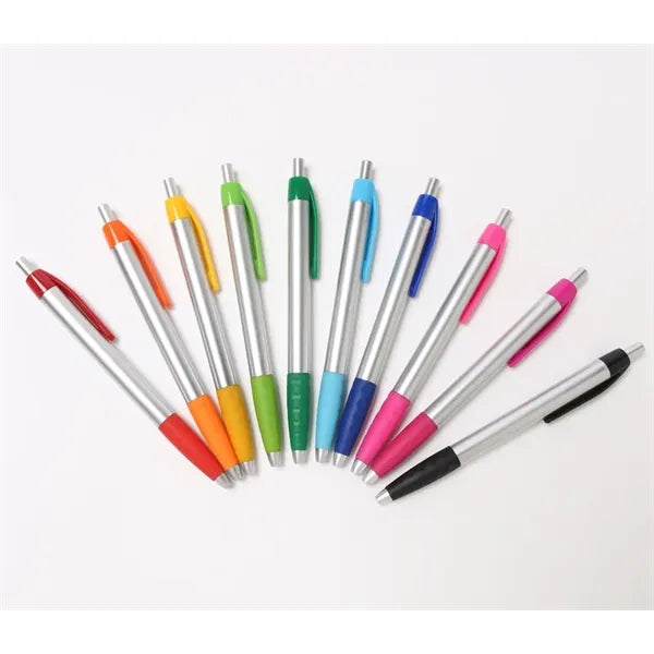 Plastic Click Action Ballpoint Pen w/Rubber Section Grip