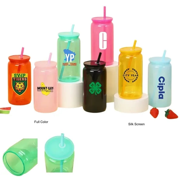 16 oz Acrylic Mason Jar with Lid and Straws Plastic Tumbler