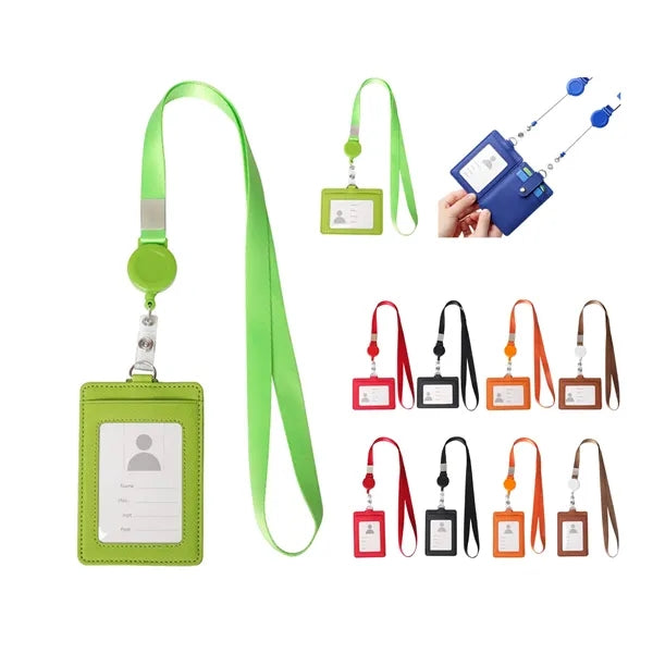 Portable Retractable Lanyard Pu Leather Name Tag