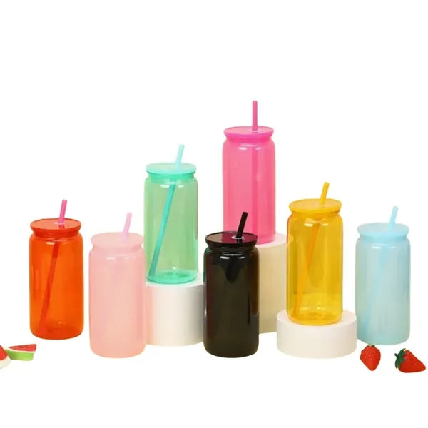 16 oz Acrylic Mason Jar with Lid and Straws Plastic Tumbler