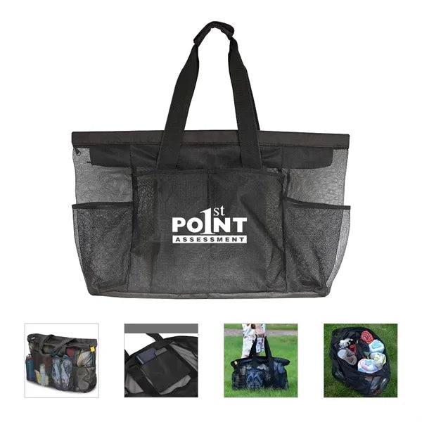 Mesh Beach Tote Bag With Zipper And Pockets
