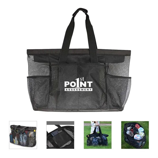 Mesh Beach Tote Bag With Zipper And Pockets