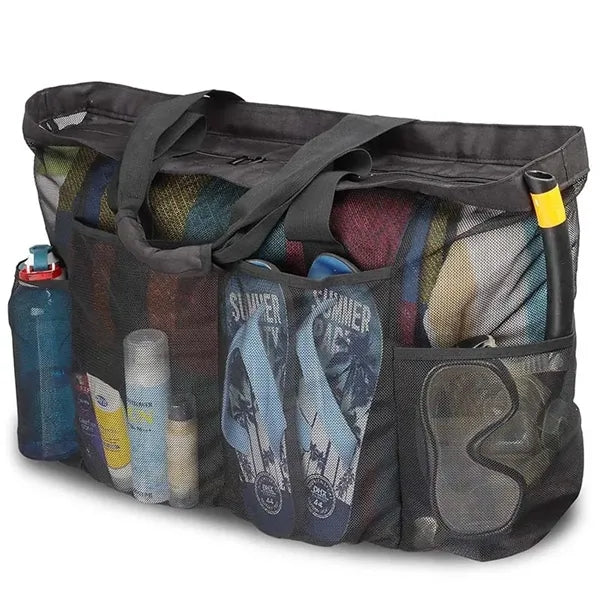 Mesh Beach Tote Bag With Zipper And Pockets