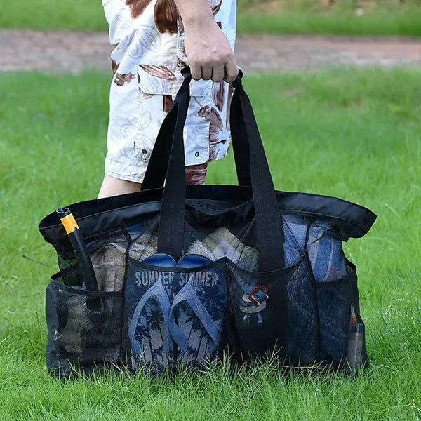 Mesh Beach Tote Bag With Zipper And Pockets