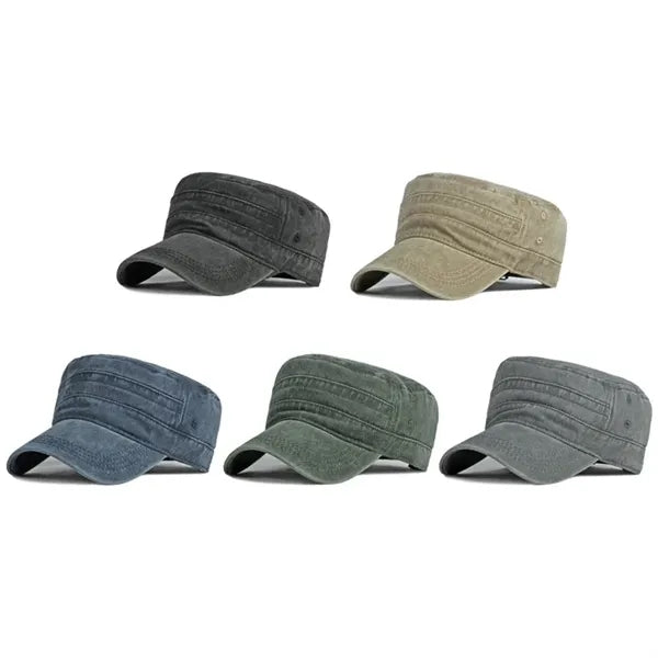 Washed Flat-Top Military Cap