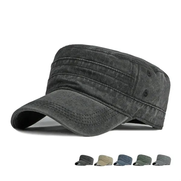 Washed Flat-Top Military Cap