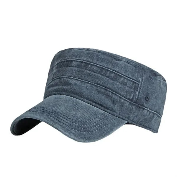 Washed Flat-Top Military Cap