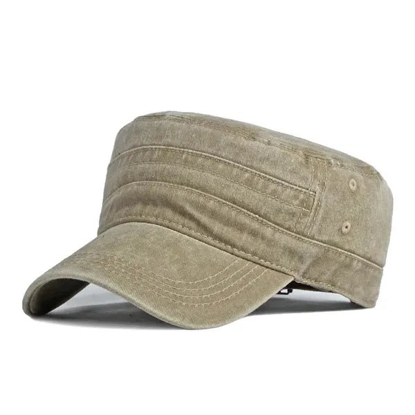 Washed Flat-Top Military Cap