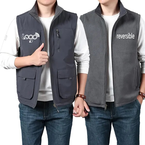 Reversible Fleece Vest with Multi-Pocket Design