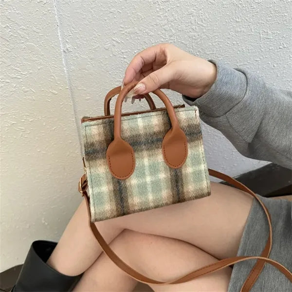 Canvas Small Checkered Cross body Bag
