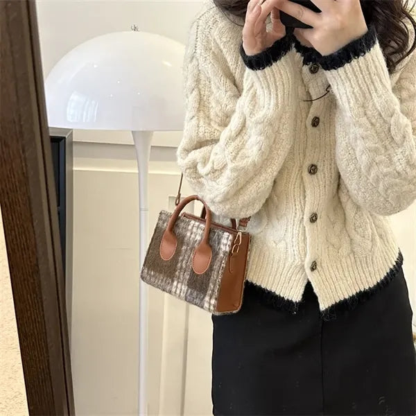 Canvas Small Checkered Cross body Bag