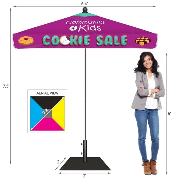 7.5' Heavy Duty Square Umbrella with Valance and Steel Base