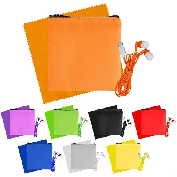 Colorful RPET Ear Bud & Cloth Set