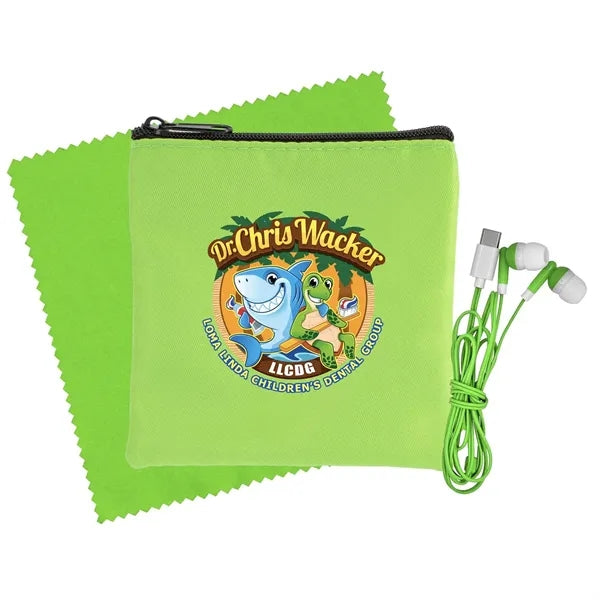 Colorful RPET Ear Bud & Cloth Set