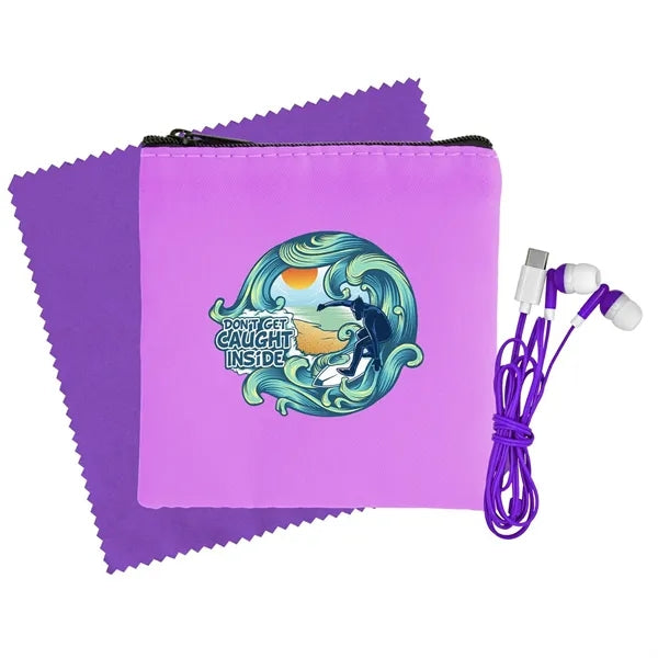 Colorful RPET Ear Bud & Cloth Set