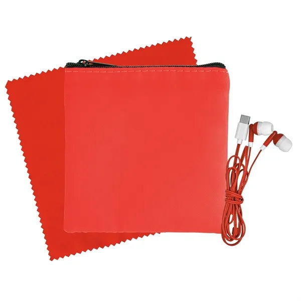 Colorful RPET Ear Bud & Cloth Set