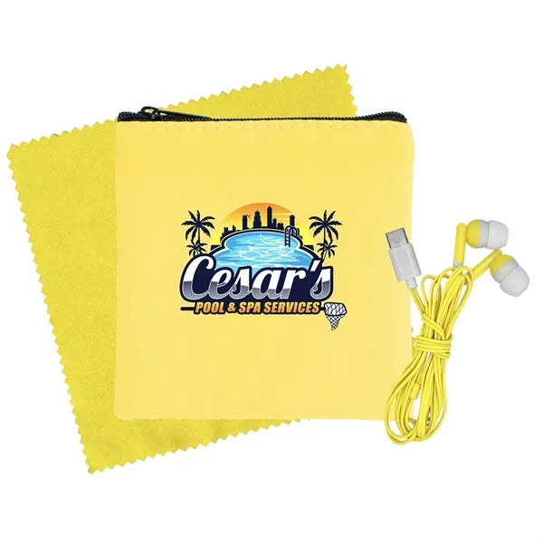 Colorful RPET Ear Bud & Cloth Set