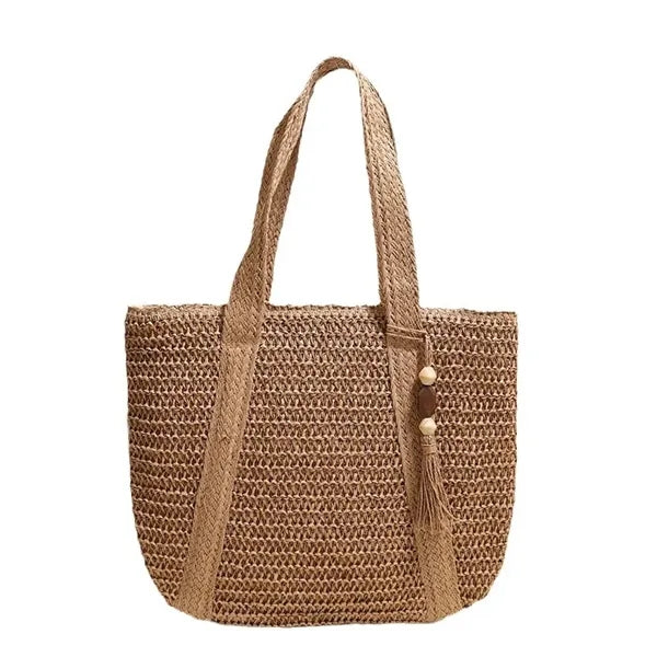 Jute Straw Woven Beach Tote Bag with Tassels