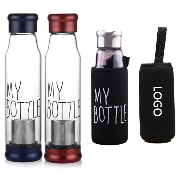 Clear Glass Water Bottles with Protection Sleeve