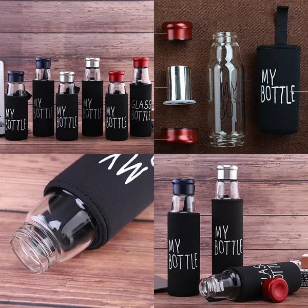 Clear Glass Water Bottles with Protection Sleeve