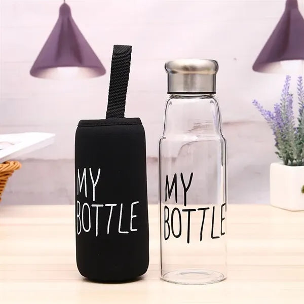 Clear Glass Water Bottles with Protection Sleeve