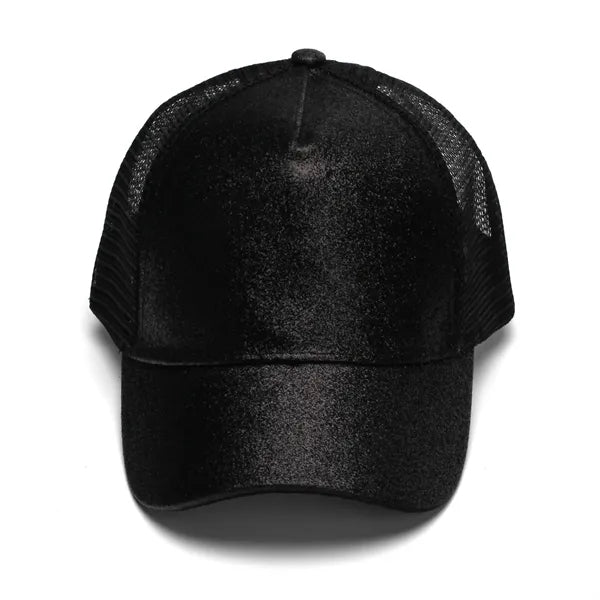 Ponytail Vintage Sports Glitter High Bun Hat