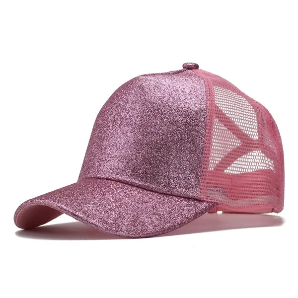Ponytail Vintage Sports Glitter High Bun Hat