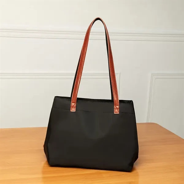 Leather Nylon Shoulder Tote Bag