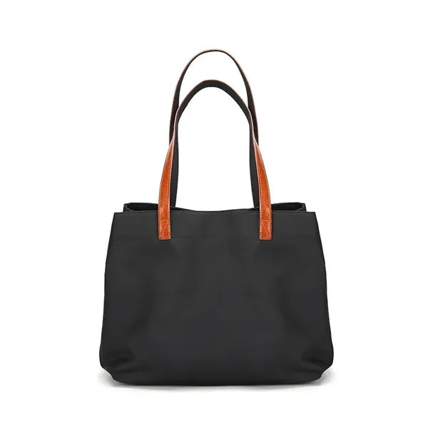 Leather Nylon Shoulder Tote Bag