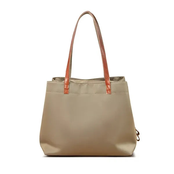 Leather Nylon Shoulder Tote Bag
