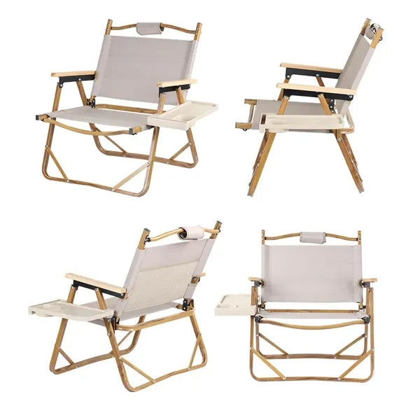 Beach Folding Chair with Wooden Handle & Strap