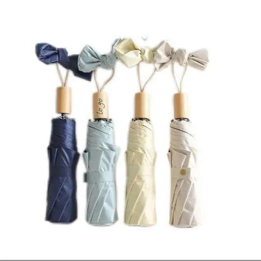 Simple Solid Wood Handle With Black Rubber Sunshade Umbrella