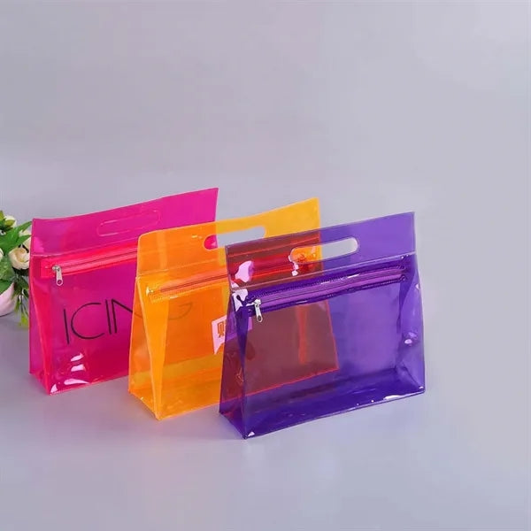 Pvc Zippered Toiletry Makeup Bag Handle