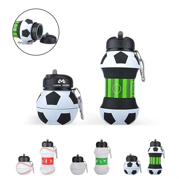 Silicone Collapsible Sports Water Bottle w/Soccer Ball Desig