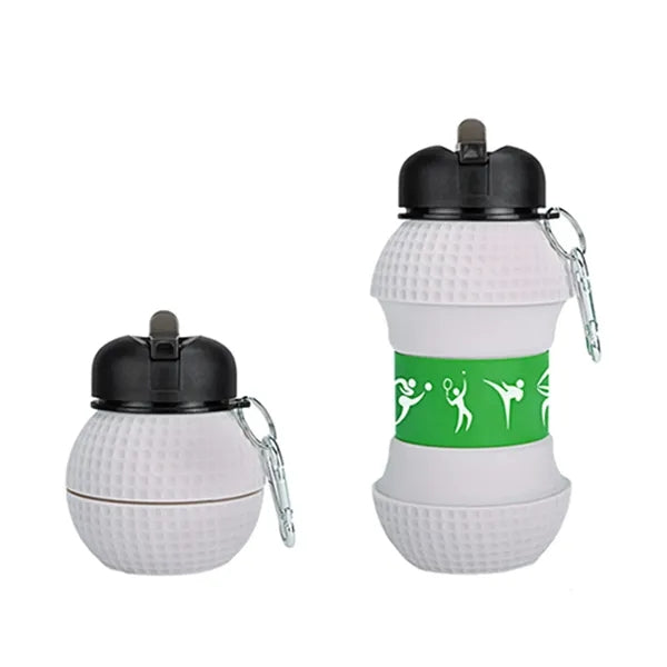 Silicone Collapsible Sports Water Bottle w/Soccer Ball Desig