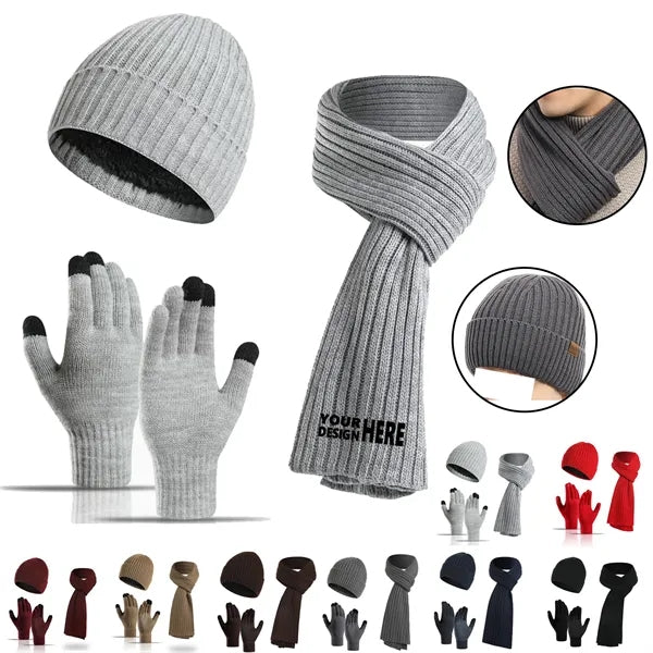 Hat, Scarf, and Touchscreen Gloves Gift Set (3-Piece Set)