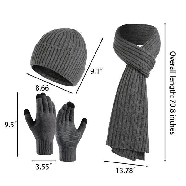 Hat, Scarf, and Touchscreen Gloves Gift Set (3-Piece Set)