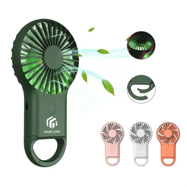 Mini Rechargeable Handheld Fan with LED Light Carabiner