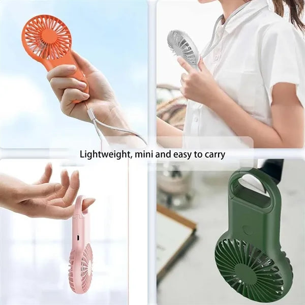 Mini Rechargeable Handheld Fan with LED Light Carabiner