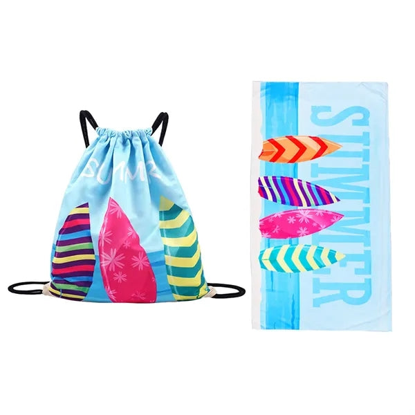 Drawstring Bag with Folding Beach Towel 63" x 31.5"