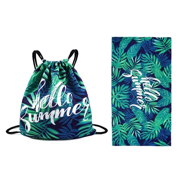Drawstring Bag with Folding Beach Towel 63" x 31.5"