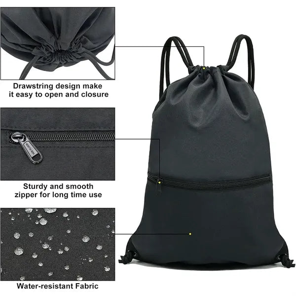 Durable Oxford Sports Drawstring Gym Bag with Zipper Pocket