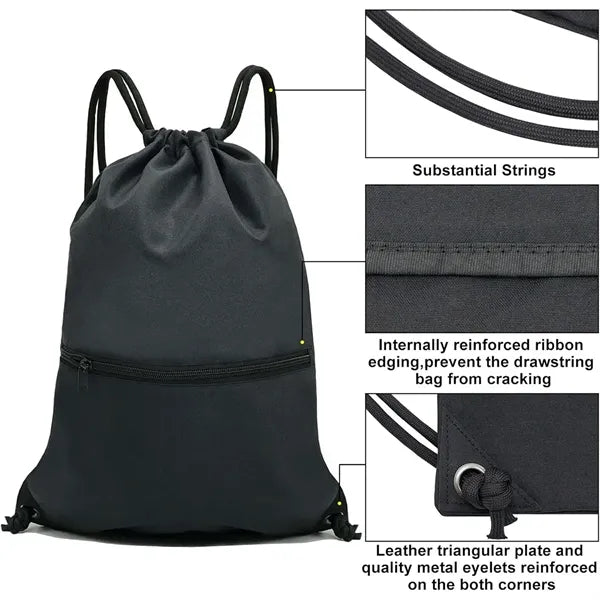 Durable Oxford Sports Drawstring Gym Bag with Zipper Pocket
