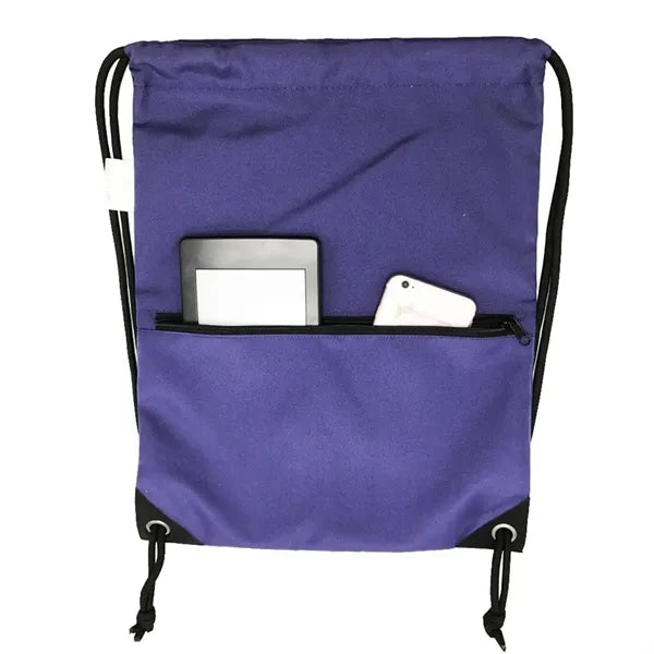 Durable Oxford Sports Drawstring Gym Bag with Zipper Pocket