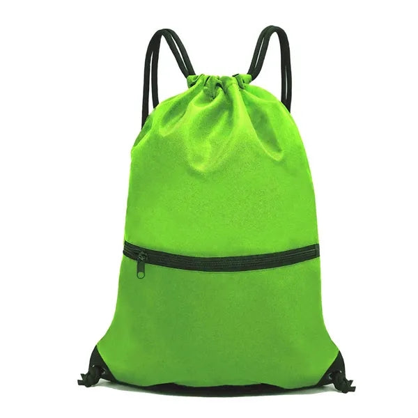 Durable Oxford Sports Drawstring Gym Bag with Zipper Pocket