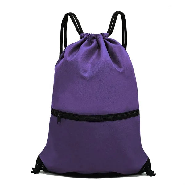 Durable Oxford Sports Drawstring Gym Bag with Zipper Pocket