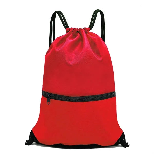 Durable Oxford Sports Drawstring Gym Bag with Zipper Pocket